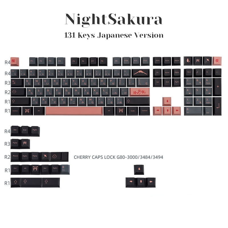 GMK Clone Nightsakura 131 Keys Cherry PBT Dye Sub Keycaps