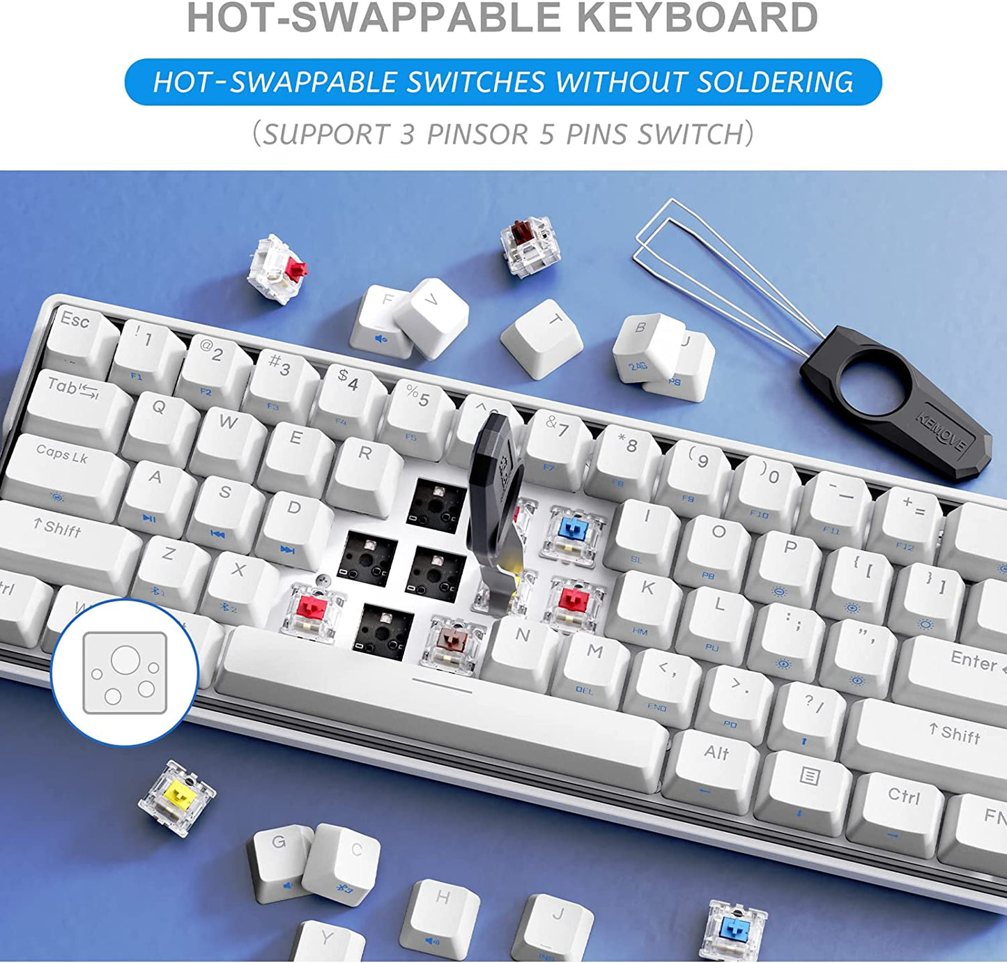 KEMOVE K61 Three-Mode Mechanical Keyboard 61 Keys RGB Hot-Swappable 2.4G Wireless Bluetooth