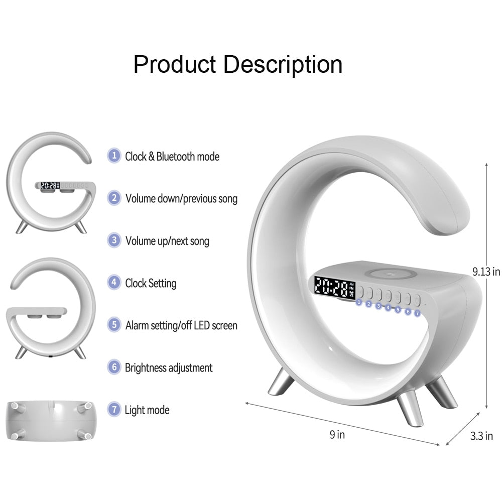 LED Atmosphere RGB Night Ambient Light Alarm Clock Bluetooth Audio Wireless Charging Desk Lamps For Home Bedroom Decorate Lamp