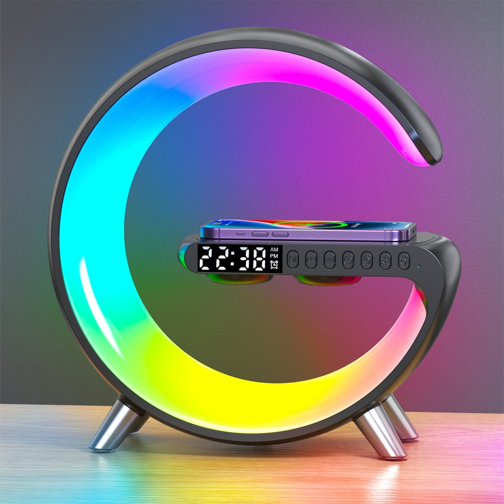 LED Atmosphere RGB Night Ambient Light Alarm Clock Bluetooth Audio Wireless Charging Desk Lamps For Home Bedroom Decorate Lamp